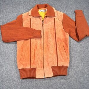 Vintage Brewster Suede Knit Mixed Media Bomber Jacket Rust Orange Full Zip 70s